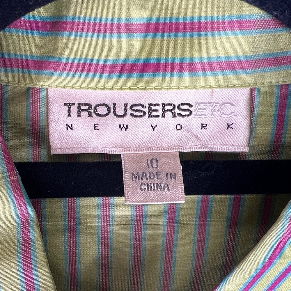 Silk Olive Pink and Teal Striped  Button Down Shirt - Picture 2 of 11